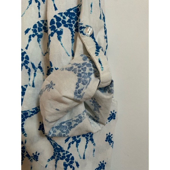 For Cynthia Linen Blend Giraffe Print White/Blue Long Sleeve SZ 2X Womens Top - Picture 4 of 8